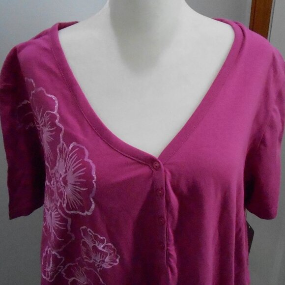 Jayne B Collection Fuchsia Ladies V-Neck Floral Short Sleeve Top-Size-20/22W - Picture 3 of 7